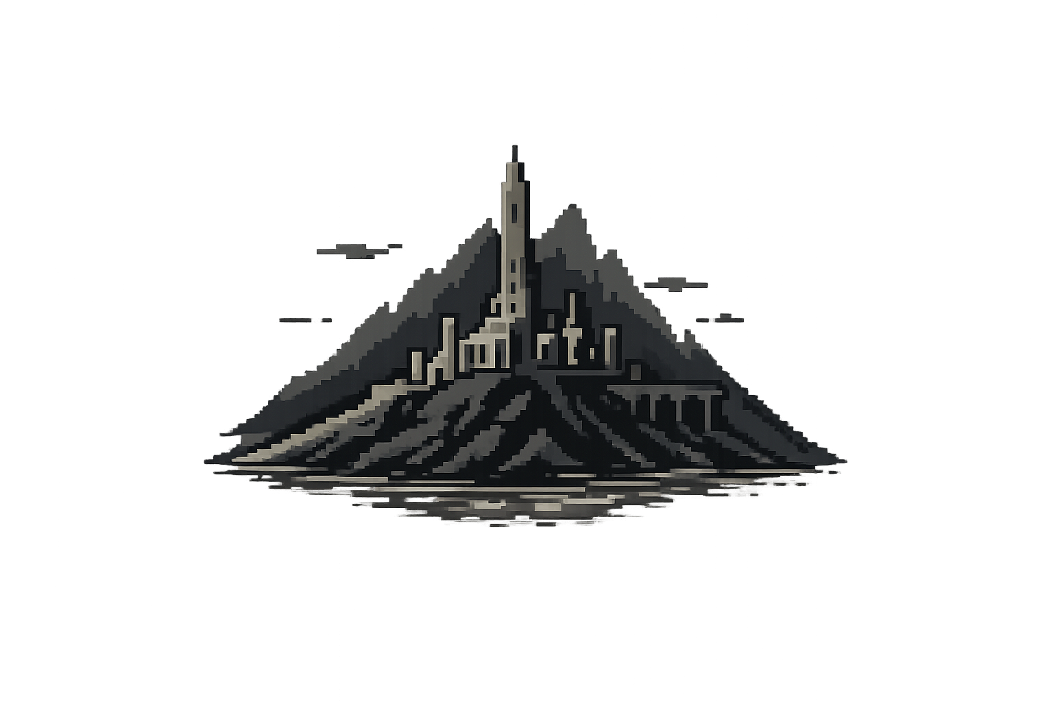 Pixel art world illustration of the Ashen Oath setting